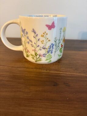 White Floral Butterfly Ceramic Mug - White